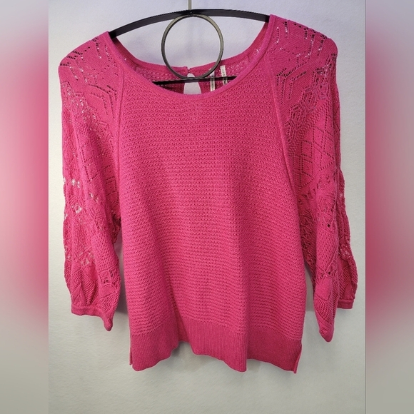 Anthropologie Martina Pointelle Rounded Neckline Pullover Sweater Pink XS - Picture 8 of 14